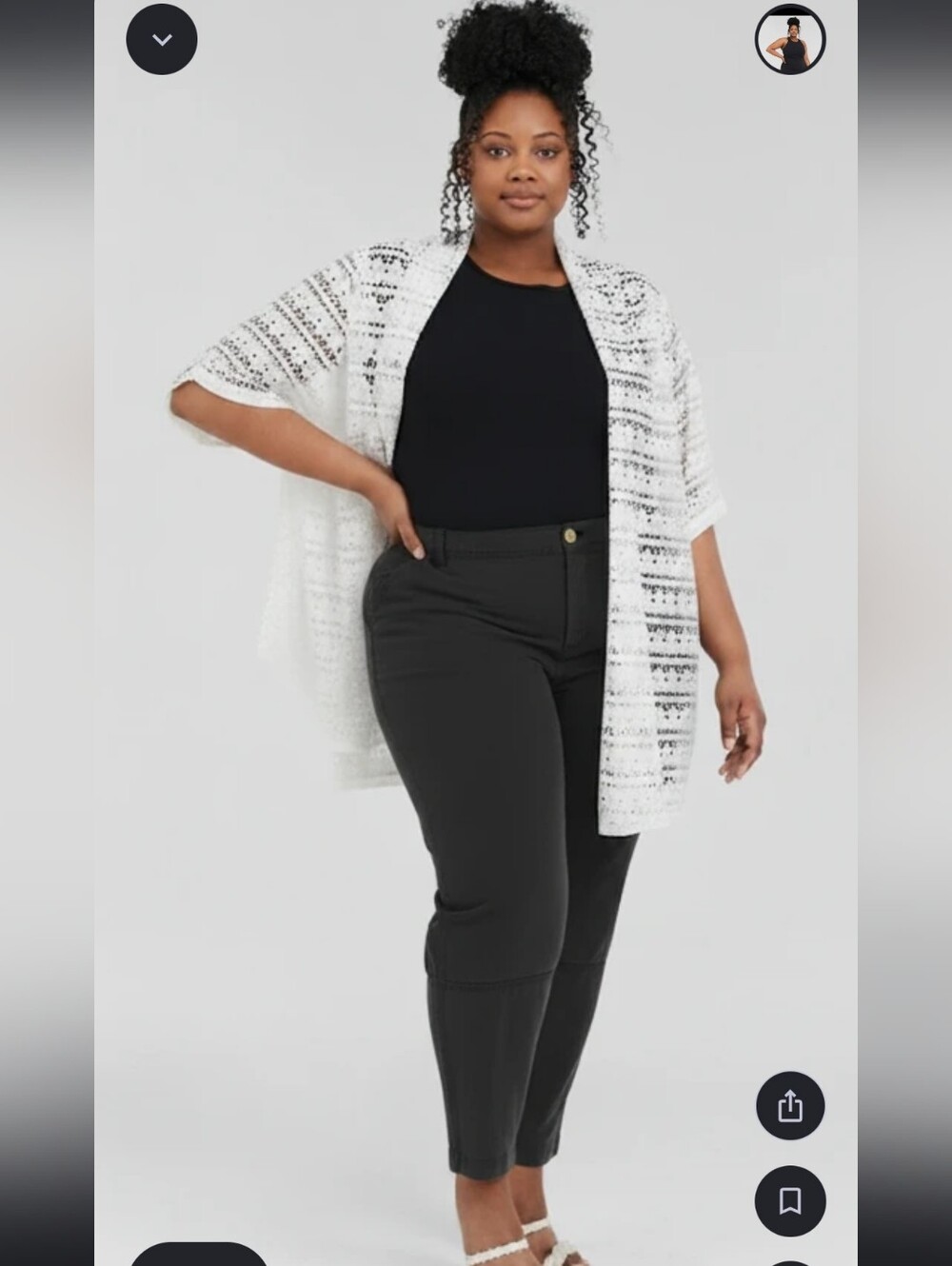 Kim Rogers Cardigan crocheted look white XLP open front great for summer